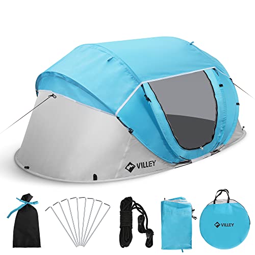 VILLEY 4 Person Pop Up Camping Tent, Waterproof Instant Setup