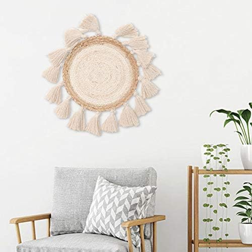 URMAGIC Round Boho Macrame Tapestry with Tassel,12 Inch Circle Woven Wall Baskets Wall Hanging Tassel,Round Boho Macrame Wall Hanging,Circle Wall Hanging Tapestry,Boho Cotton Woven Tapestry(A)