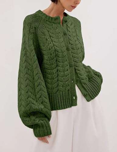 Image of Cable Knit Cardigan for Women Open Front Sweater Casual Loose Long Sleeve Button Outerwear Coats