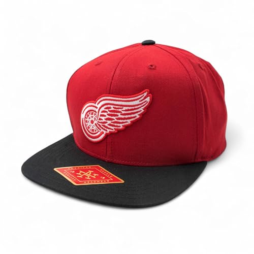 AMERICAN NEEDLE Officially Licensed NHL Detroit Red Wings Team Hat Embroidered Logo Flat Brim Snapback Red/Black
