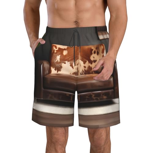 Brown cowhides Print Stylish Men Beach Shorts Lightweight Cozy Swim Trunks Summer Casual Outings Holiday