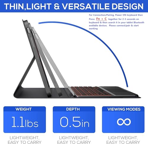 Image of typecase Keyboard case for iPad Air 11 (M4 /M3 /M2, 2026 /2025 /2024), Air 5th /4th & Pro 11(4th /3rd /2nd /1st) with Trackpad & 7-Colors Backlit, Magnetic Detachable Wireless Bluetooth, Pen Holder-Black'26
