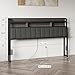 Lefurture King Headboard Only with Storage, Upholstered Headboards for King Size Bed with LED Light, Charging Station, Height Adjustable, Sturdy and Stable Headboard, Black & Grey