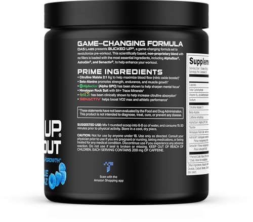 Image of Bucked Up Pre Workout 6 Grams Citrulline, 2 Grams Beta Alanine, and 3 Other Registered trademarked Ingredients (Blue Raz)