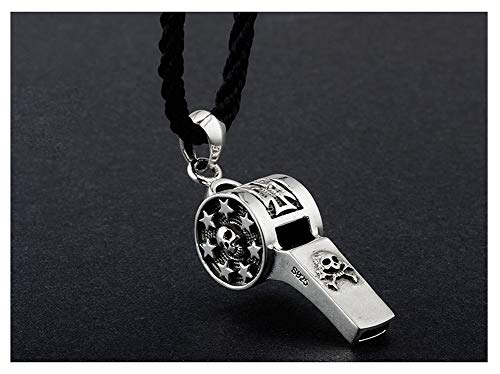 Colgante calavera silbato plata 925 hombre mujer collar punk con cordón negro ajustable