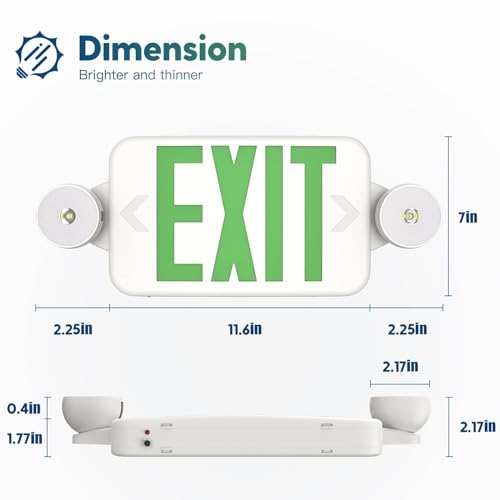 Image of FREELICHT 6 Pack Green Exit Sign with Emergency Lights, Two LED Adjustable Head Emergency Light with Battery, Exit Sign for Business