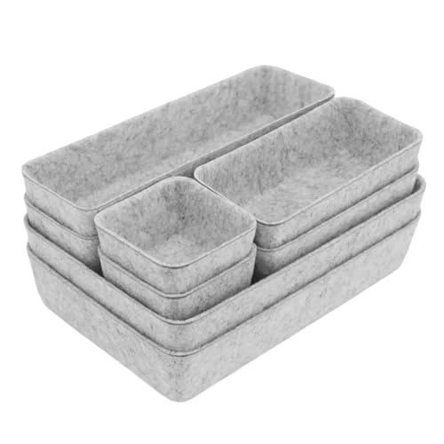 lisetar Felt Drawer Organiser Set of 8 Pcs 4 Sizes Desk Drawer Organiser Trays for Makeup Stationery & Accessories Soft Anti-Slip Drawer Organizer for Home Office Bedroom - Grey