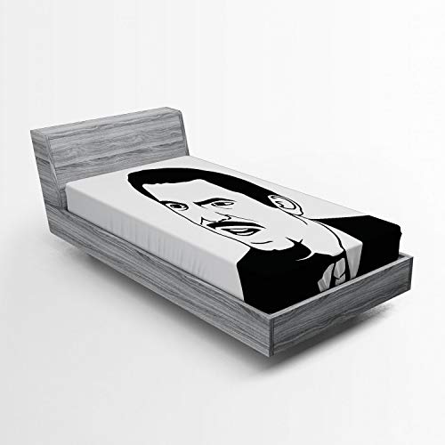 ABAKUHAUS Humour Drap-Housse, Retro Comics Troll Mémé, Pochette Élastique Tout Confort pour Literie en Tissu Décoratif, 90 x 190 cm, Blanc et Noir