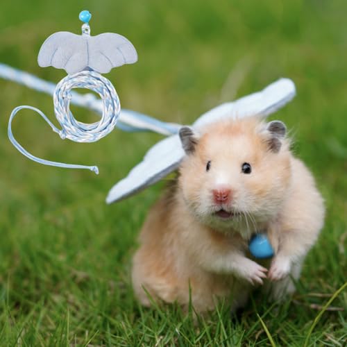 Hamster Leash with Angel Wings and Safe Bell for Training Pet Guinea Pig Squid Rat Sugar Glider Small Animal (59in,BlueAngel)