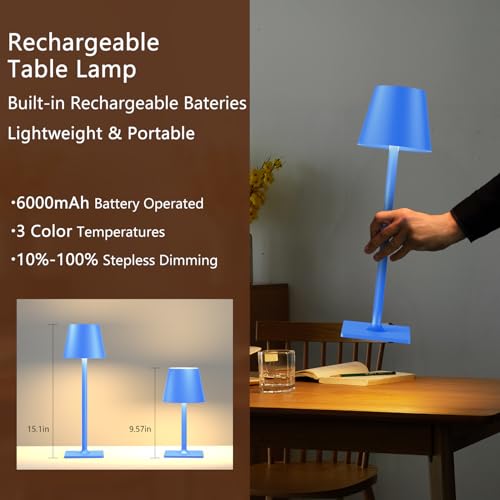Image of Yogaret Blue Cordless Table Lamp Set of 2, Indoor /Outdoor Table Lamp for Restaurant Home Dinner Patio Pinic