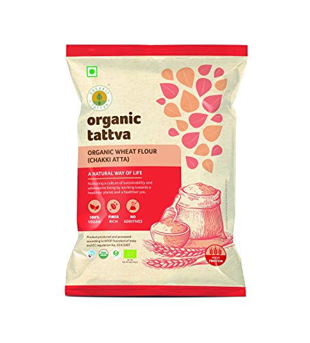 Image of Organic Tattva Whole Wheat Flour 1kg - Stone Ground Chakki Atta for Soft & Tasty Rotis, Everyday Cooking Essential (Pack of 3)