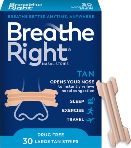 Breathe Right Nasal Strips, Large, Relieves Nasal Congestion, Tan, 30 ct