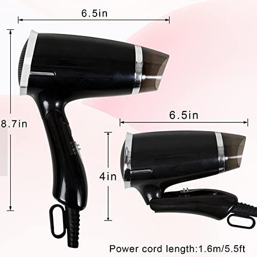 Folding Hair Dryer Compact Blow Dryer Portable Professional Hair Dryer Negative Ionic Low Noise Hair Dryer 3 Heat Settings Lightweight Mini 8X7Inch Hair Dryer For Men And Women #TOP1