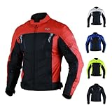 WD Motorsports Vegas 1.0 Men’s Textile Motorcycle Jacket, All-Season CE Armored, Waterproof Cordura Biker Jackets with Removeable Lining & Ventilated Zippers (Red, 2XL)