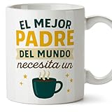 MUGFFINS taza papa con frase El mejor padre del mundo necesita un café en Español 330 Ml/11 oz | regalo padre cumpleaños | navidad | Papá y mamá v1.3MA