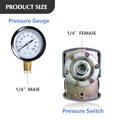 Pressure Tank Tee - 40-60psi Water Pressure Tank Installation Kit with Well Pressure Switch and Pressure Gauge, fit Most Tanks with Diameters up to 16\" - Thumbnail 4