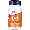 NOW Foods Supplements، فيتامين ب-1 100 ملغ، إنتاج الطاقة*، صحة الجهاز العصبي*، 100 قرص