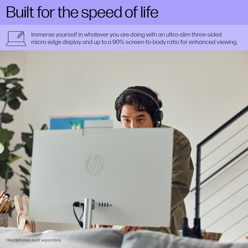 Image of HP 27'' All-in-One Computer, Intel Core Ultra 7-155U (12 cores) Processor, 8GB DDR5 RAM, 512GB SSD, IPS Full HD(1920 x 1080) Display, USB, Bluetooth, Wi-Fi, HDMI, Wireless KB & Mouse, Win 11, White