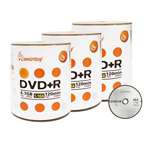 Smart Buy 300 Pack DVD+R 4.7gb 16x Logo Blank Data Video Movie Recordable Disc, 300 Disc 300pk