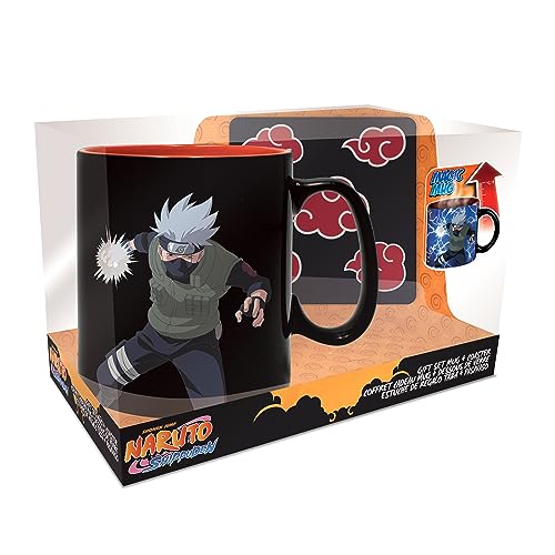 ABYSTYLE – NARUTO SHIPPUDEN – Caja de regalo con taza termoreactiva 460 ml + Coaster Akatsuki
