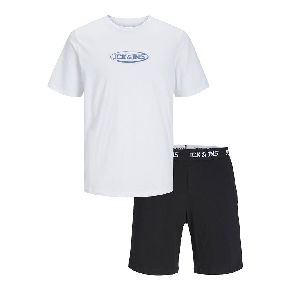 Jack & Jones Men's White/Pack: Black Shorts Jacoliver Ss Tee And Shorts Set, L