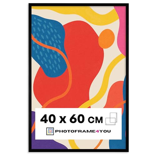 Photoframe4you- Marco de fotos 40x60 cm negro - Marco de pared de plástico con vidrio acrílico irrompible – Para póster. fotos. puzles y certificados - Para colgar en vertical u horizontal - Nancy