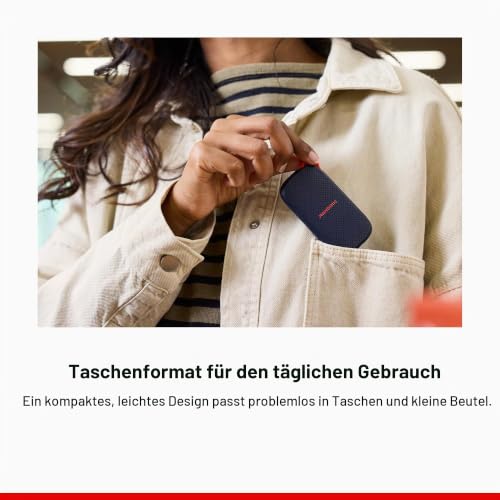 SanDisk Portable SSD 1 TB (USB Type-C, mit Laptops und Tablets kompatibel, bis zu 1.000 MB/s, Taschenformat, bis zu 2 Meter Fallschutz)