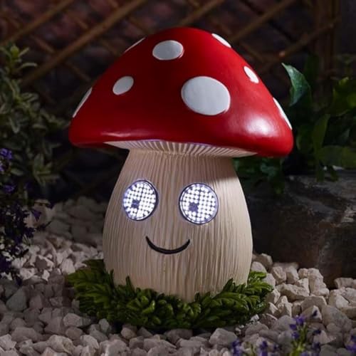 Image of Garden Mile Animated Solar Mushroom Garden Light with Blinking LED Eyes - 25.5cm Waterproof Resin Garden Ornaments Outdoor Garden, Pathway, Lawn & Patio, Novelty Fungi Garden Decoration