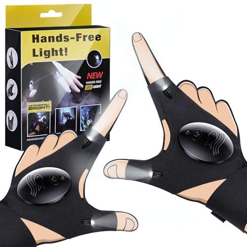 Previca LED Gloves with Lights Gifts for Men - Flashlight Glove for Fishing Dad Birthday Gift Gadgets for Christmas Stocking Fillers for Him