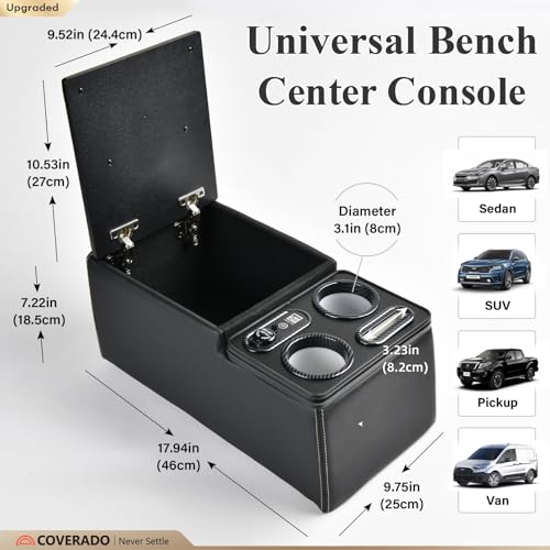 Coverado Car Center Console, Universal Rear Bench Seat Console, Back Seat Car Organizer, Automotive Center Console with Cup Holder & Phone Holder, Central Armrest Box (Update, Black) by Coverado - Image 5