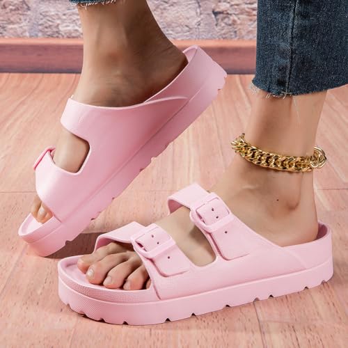 Image of L LOUBIT Women's Platform Sandals with Arch Support Pillow Soft Adjustable Buckle Slides Lightweight Non-Slip Summer Beach Shoes