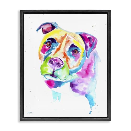 Pit Bull Casual Watercolor Portrait, 17 x 21 Inch Canvas in Floater Frame