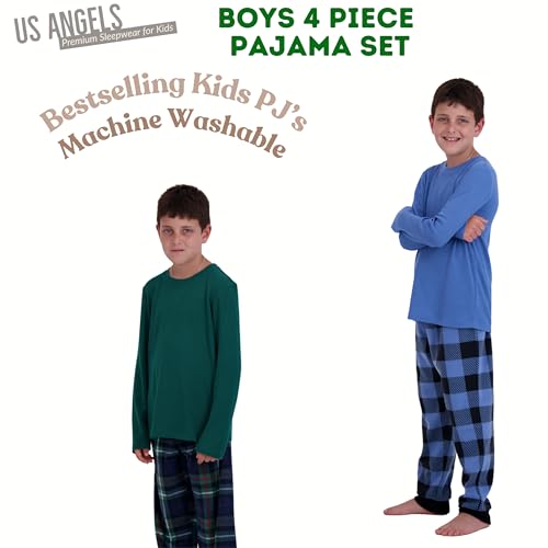 Image of US Angels Pajamas Set for Boys, 4-Piece Set, Short Sleeve Shirt with Pajama Shorts