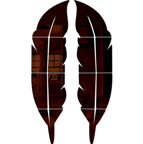 Image of Wall1ders Opposite Plums Feathers Brown (Pack of 2, Each Piece Size 76 x 20 cm), mirror stickers for wall, acrylic mirror wall decor sticker, wall mirror stickers, acrylic stickers, wall stickers for hall room, bed room, Kitchen.