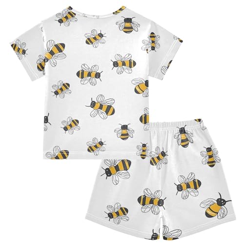 ALAZA Cute Bee on White Pajamas Short Sleeve 2 Piece Sleepwear Top and Bottom Pajama Set Unisex2