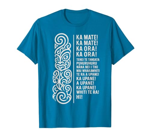 New Zealand Maori Haka Ka Mate Song Rugby T-Shirt, Men, Sapphire Blue, Small