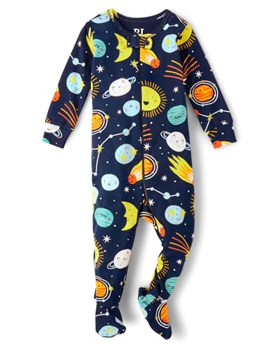 Image of The Children's Place Baby Boys' And Toddler Long Sleeve 100% Cotton Zip-front One Piece Footed Pajama