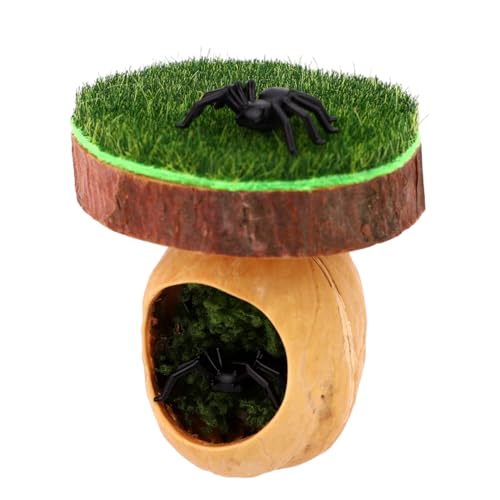 Fukaisu Magnetic Jumping Spider Climbing Platform, Wooden Construction with Hideout Cave and Moss for Terrarium Habitat Ideal for Small Pet and Spider Enclosures Mantis Stick Snail Gecko Tank Vivarium