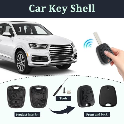 Peugeot Schlüsselgehäuse Ersatz, Autoschlüssel Schlüssel Gehäuse 2 Tasten Fernbedienung für Peugeot 107, 207, 306, 307, 406, 407 und Citroen C1, C2, C3, C5, C6 Autoschlüssel Gehäuse für Fernbedienung