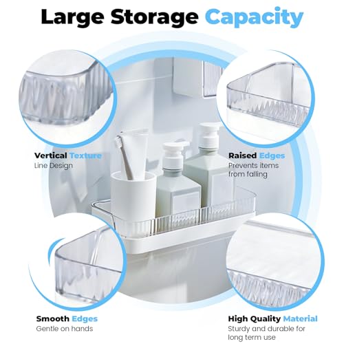 Étagère de douche adhésive sans perçage blanche lot de 2 accessoires rangement mural - 4