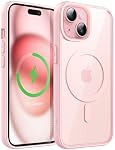 JETech Magnetic Case for iPhone 15 6.1-Inch Compatible with MagSafe, Shockproof Phone Bumper Cover, Solid Color Matte TPU Frame, Anti-Scratch Clear Back (Pink)