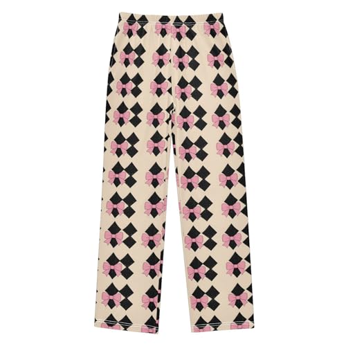 Pink Butterfly Bow Pajama Pants Long Sleep Pants Soft Pajama Bottoms With Pockets