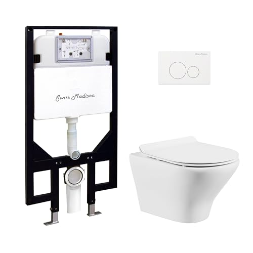 Trocadéro Wall-Hung Toilet Bundle 0.8/1.6 GPF Dual Flush in Glossy White with White Flush Plate