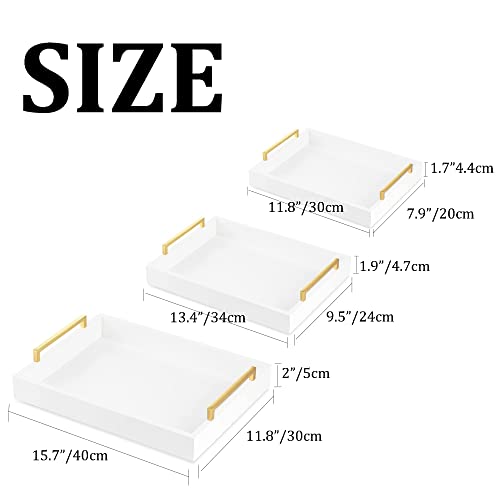 Hanobe White Decorative Trays For Coffee Table Mdf Large Ottoman Tray For Living Room Bathroom Coffee Bar Decor Modern Tray With Gold Handles (White, 3) #TOP3
