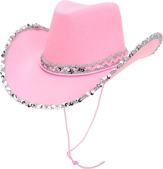 Toyland® 38 cm (15") Pink Cowboy Hat with Silver Sequin Trim - Festivals, Concerts, Fancy Dress & Hen Party Accessories - 3 Colours Available