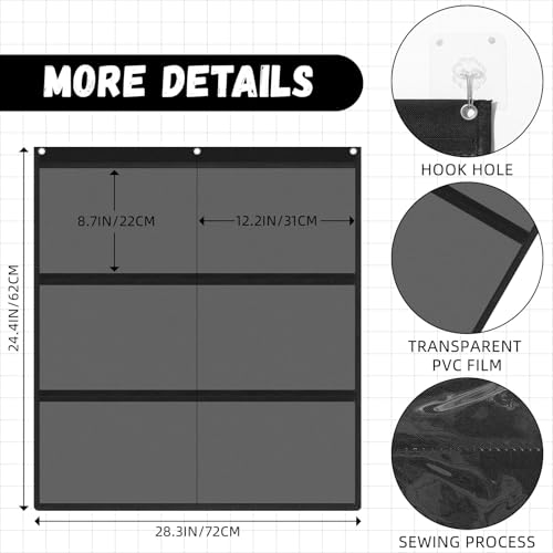 MotiMind 4 Pcs 6 Pockets Black Classroom Chart with Large Pockets 28.3 x 24.4 in, A4 Classroom Schedule Pocket Chart for Cards, Drawing, Pictures, Homework, Teacher Office Activities by MotiMind - Image 2