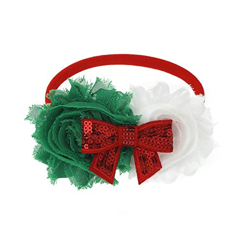 Baby Girl Nylon Christmas Headbands/Green Red White Sequin Bowknot - Pack of 3 (Satin Flower Set)4