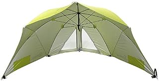 Homecall Beach Umbrella with Window and Windshade, UV-Resistant Polyester - Green
