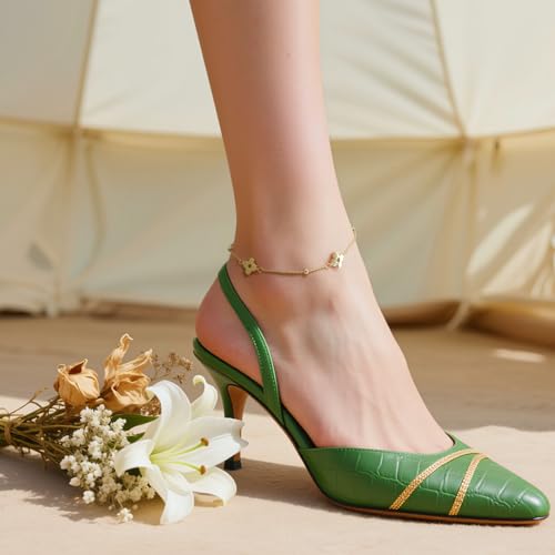14K Gold Anklets for Women Four-Leaf Clover 14K Gold Ankle Bracelets for Women Golden Jewelry for Womens Anklets Bracelets Romantic Floral Adjustable 9.4+1.6in4