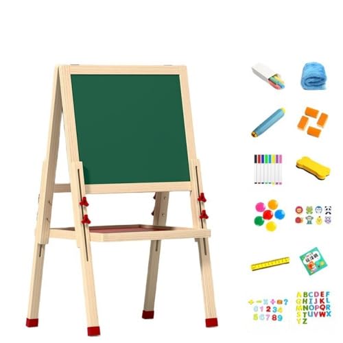 SIzlaho 子供用お絵かきボード、木製イーゼル、黒板ホワイトボード、拭き取りやすい、両面マグネット式ボード、高さ調節可能、収納トレイ付き、ベビー落書きお絵かきボード、絵画啓発、教育用ブラケットボード、ギフトパッケージ (タイプC(ギフトパッケージ))